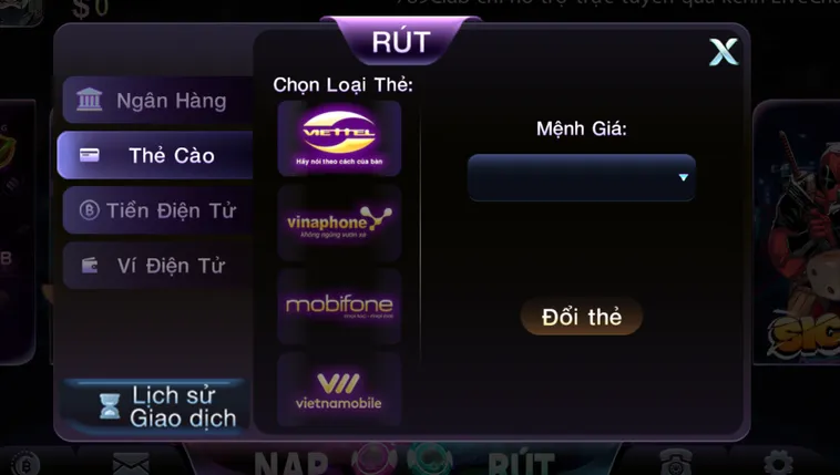 Rút tiền qua thẻ cào phương thức được ưu tiên lựa chọn tại 789Club.